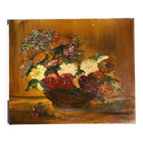 Nature morte au panier de fleurs sauvages signée Mahler XX siècle