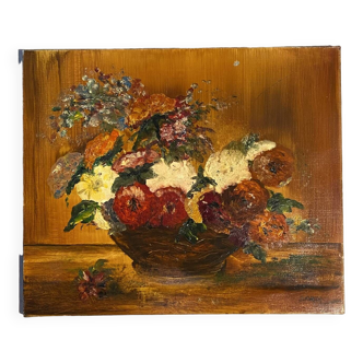 Nature morte au panier de fleurs sauvages signée Mahler XX siècle