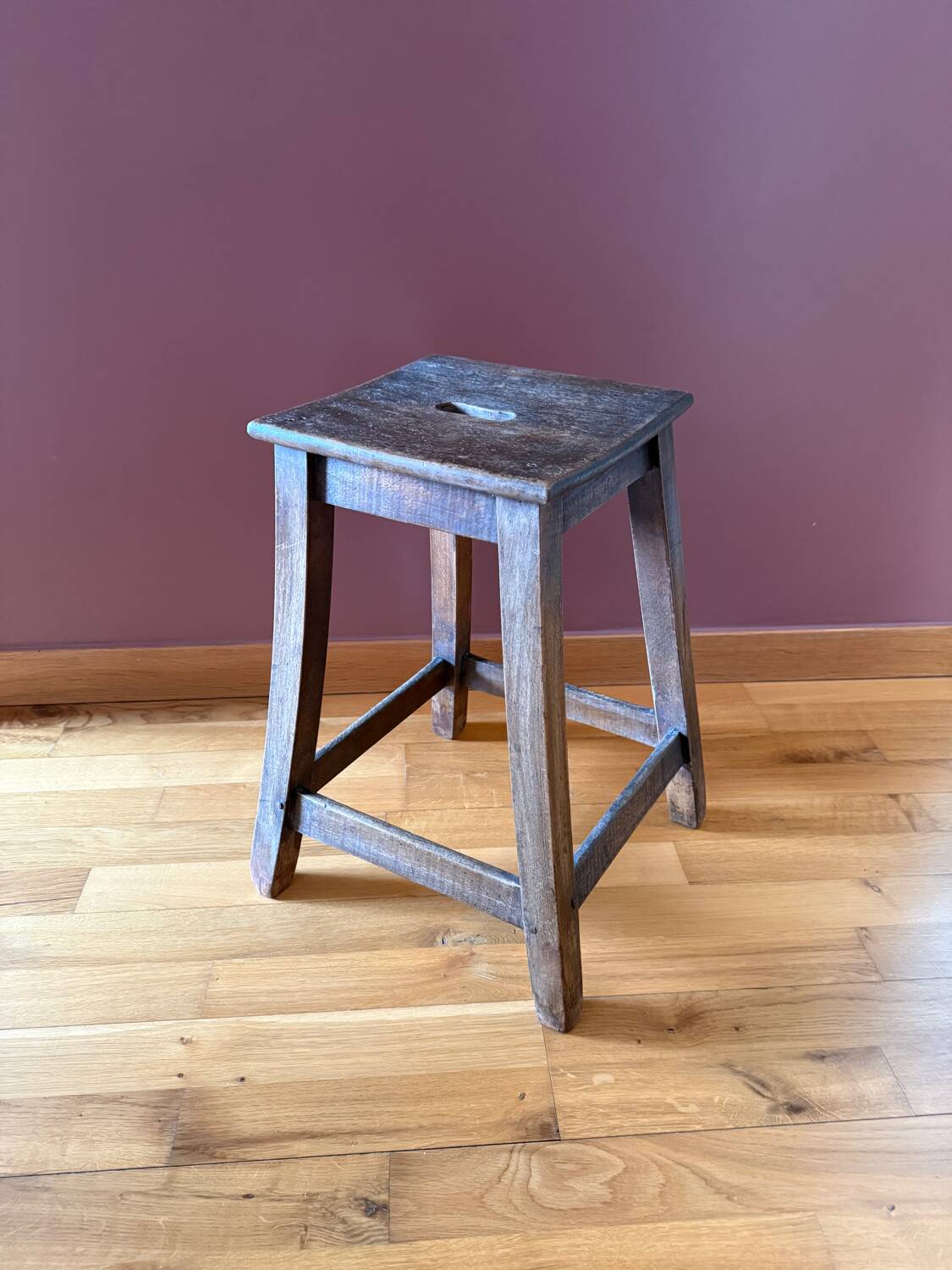 Old workshop stool, solid wood kitchen