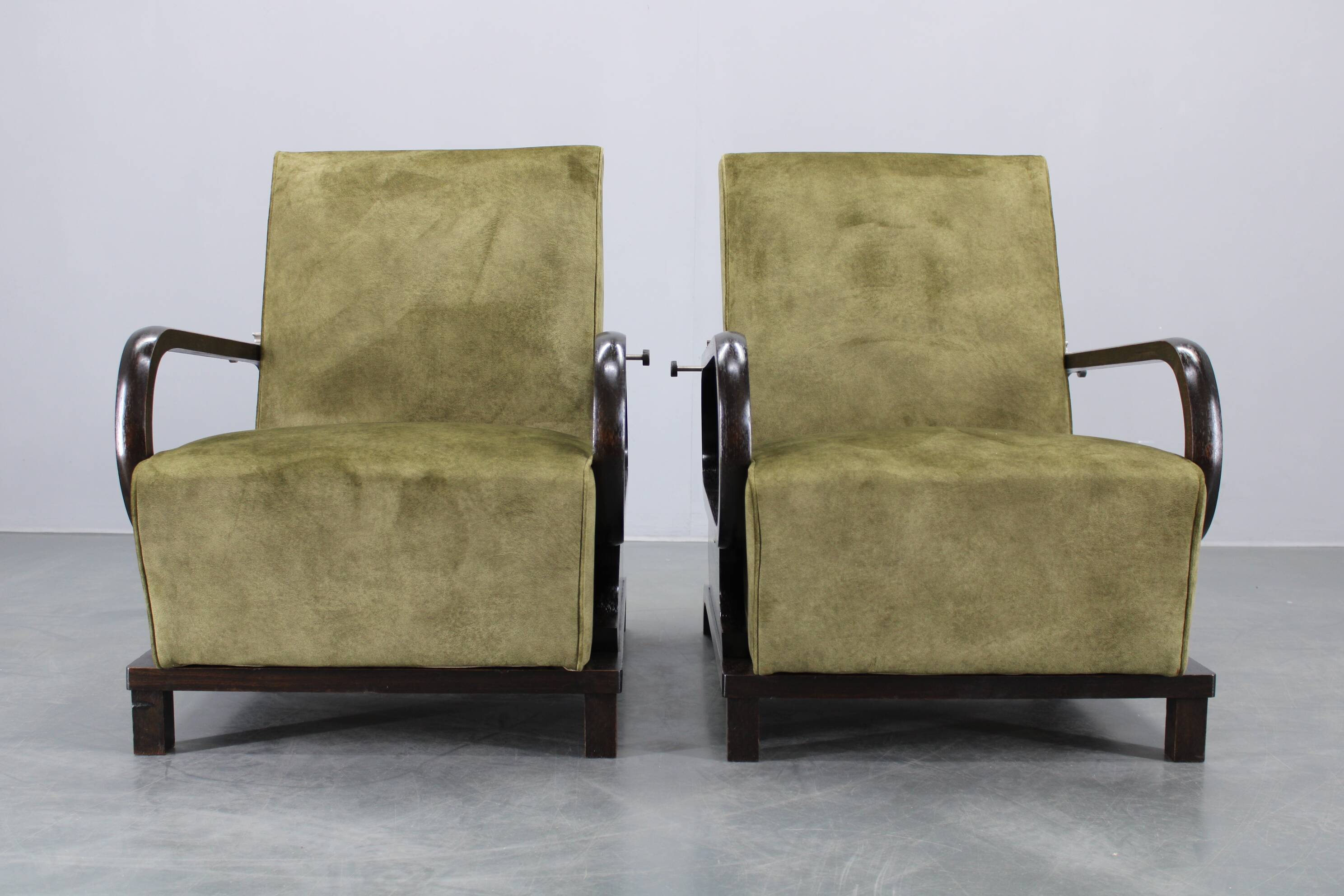 1930s rare restored adjustable Art Deco armchairs, Czechoslovakia