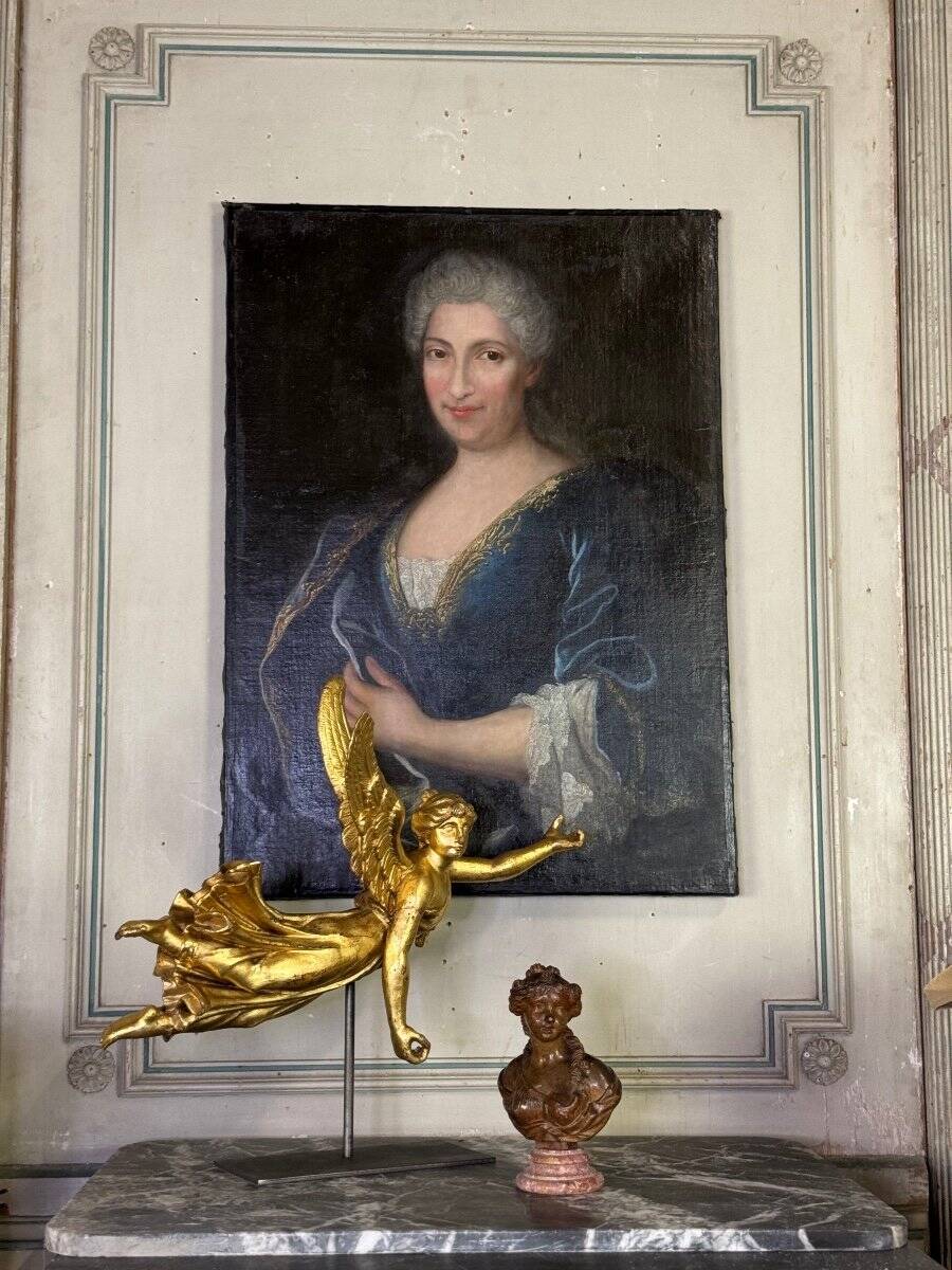 Gilded wooden sculpture, draped angel, Austria around 1800