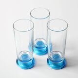 Set of 3 Vintage Blue-Footed Glasses / Mid-century Rare Tall Tumblers