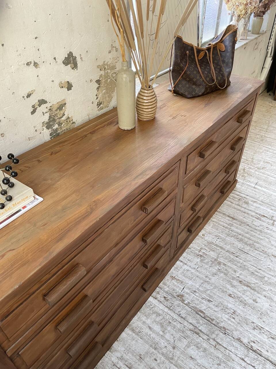 50s pitch pine haberdashery cabinet