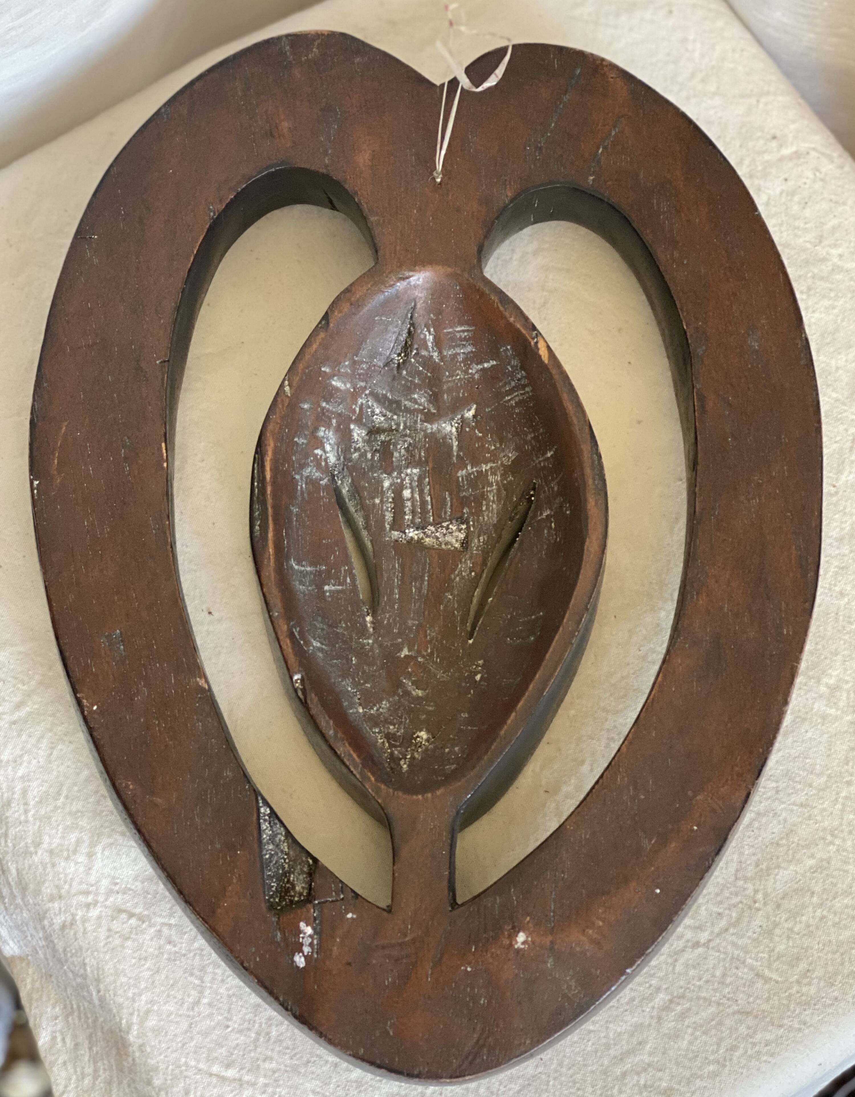 Masque africain bois sculpté polychrome