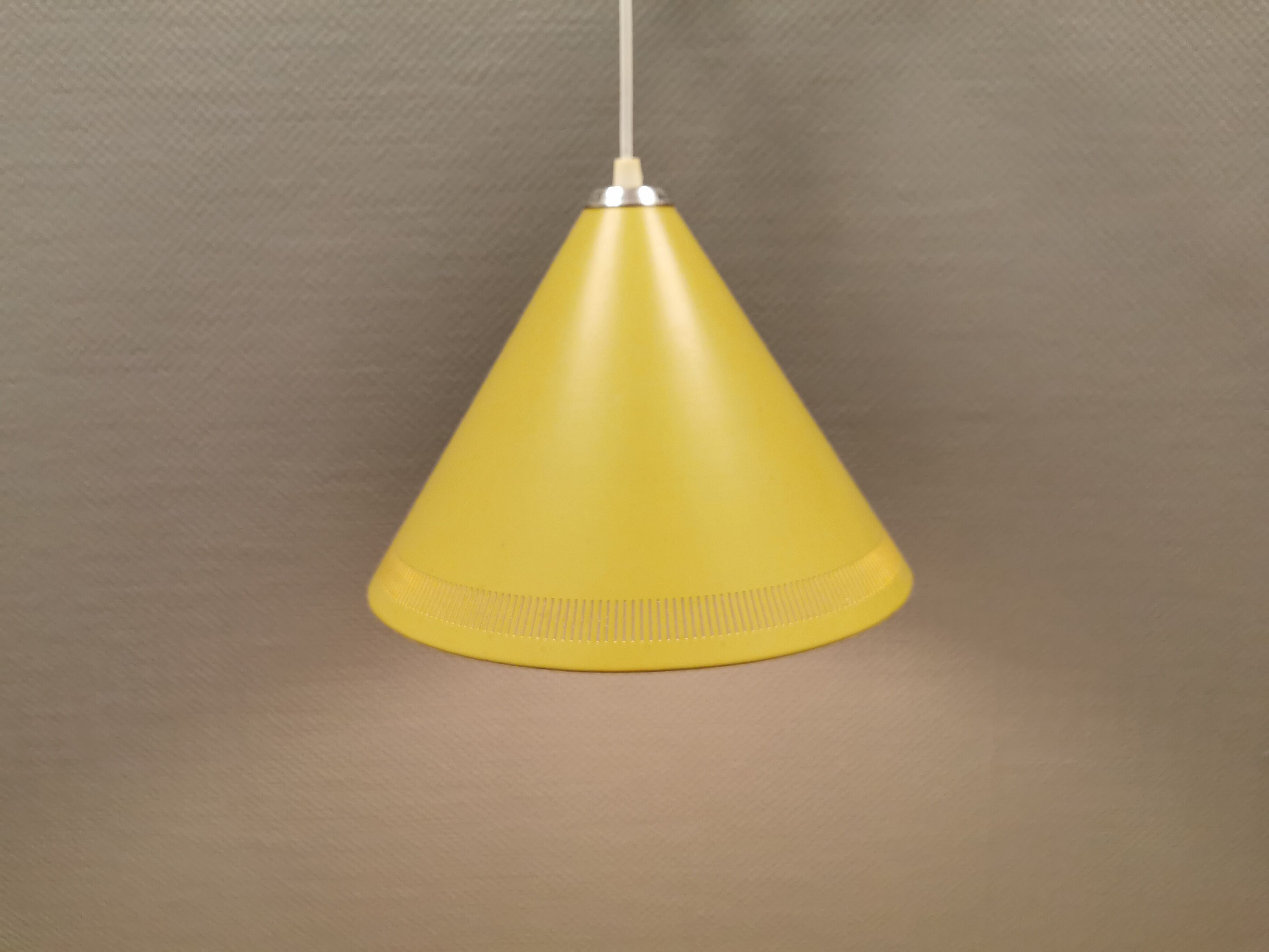Original Danish corn yellow Lyfa cone pendant from 1972