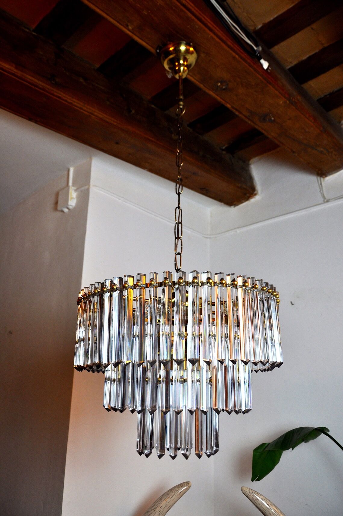 Chandelier Murano iridescent glass Venini, 3 levels, Italy, 1960
