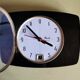 Vintage formica clock rectangular silent wall pendulum "Black transistor flash"