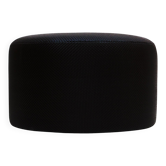Pouf circulaire contemporain en bois rembourré en cuir d'agneau tressé noir