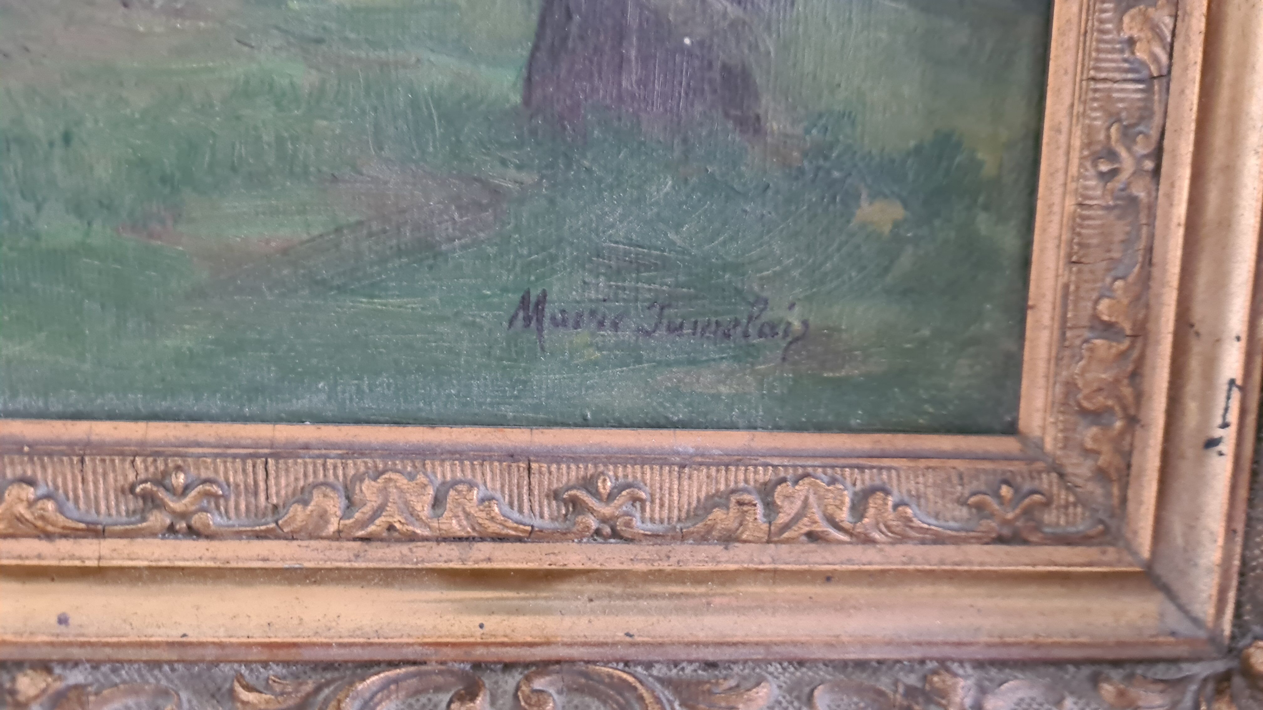 Old painting with gilded / vintage carved frame Frame dimensions: 43 x 31