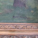 Old painting with gilded / vintage carved frame Frame dimensions: 43 x 31