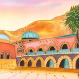 Tableau Orientaliste Lavi Group Israel – Oasis Désert - époque : XXème Siècle