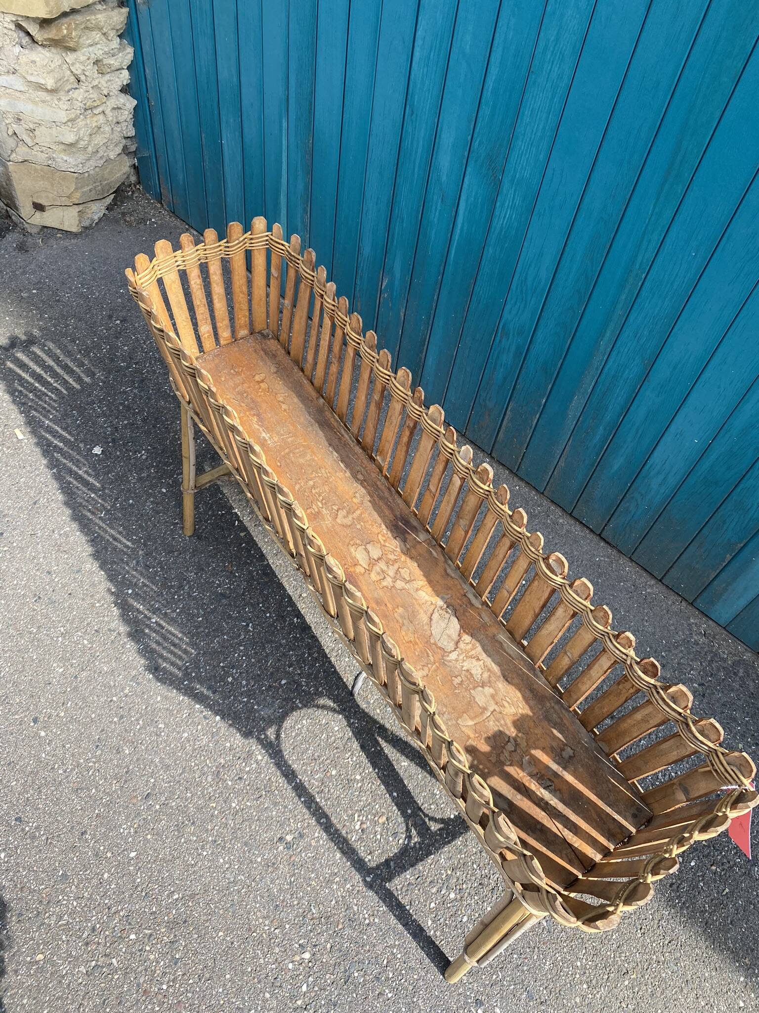 Large vintage bamboo and rattan planter