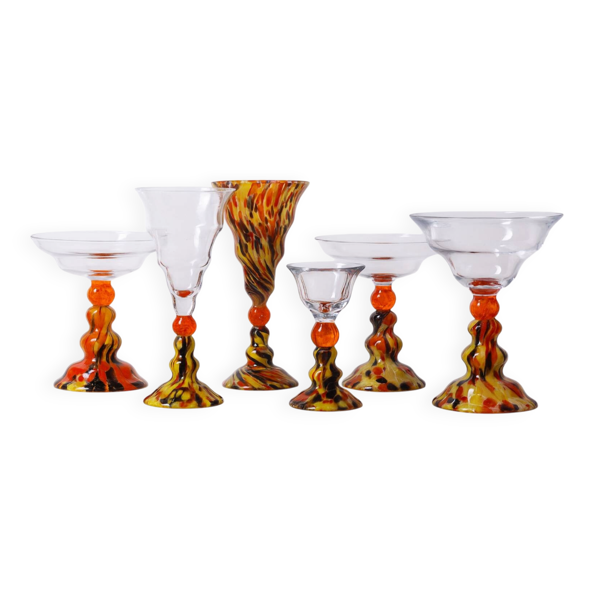 Vintage Six-Piece Stemmed Glass Set, 1950s–1970s