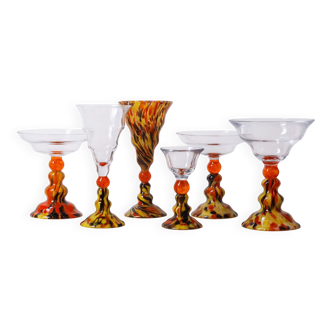Vintage Six-Piece Stemmed Glass Set, 1950s–1970s