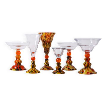Vintage Six-Piece Stemmed Glass Set, 1950s–1970s