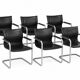 Set of 6 Matteo Grassi armchairs in black leather, Italy, 1980s.