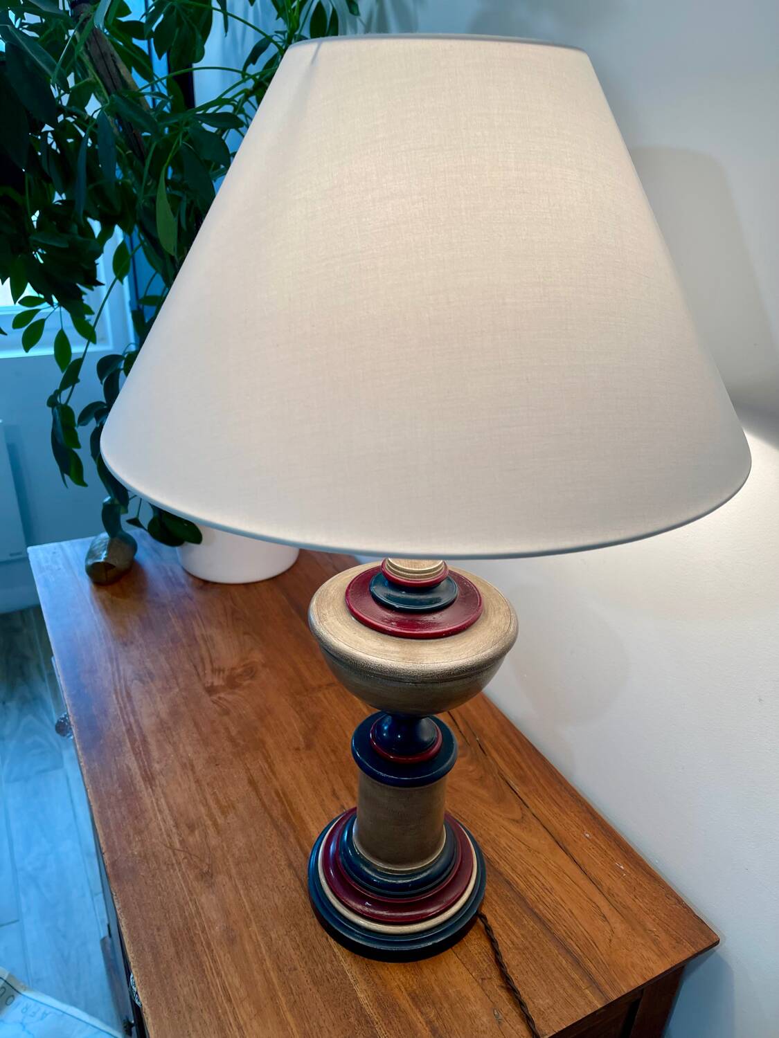 Large turned wooden lamp
