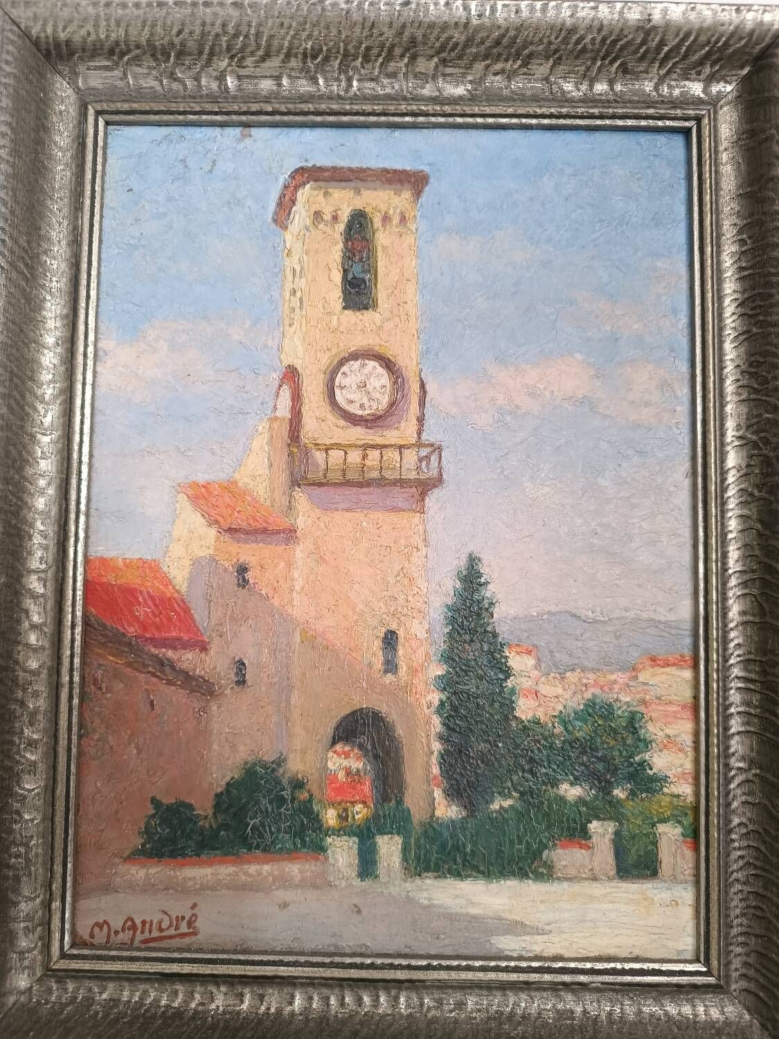 Tableau de paysage représentant le sud de la France signé M. André