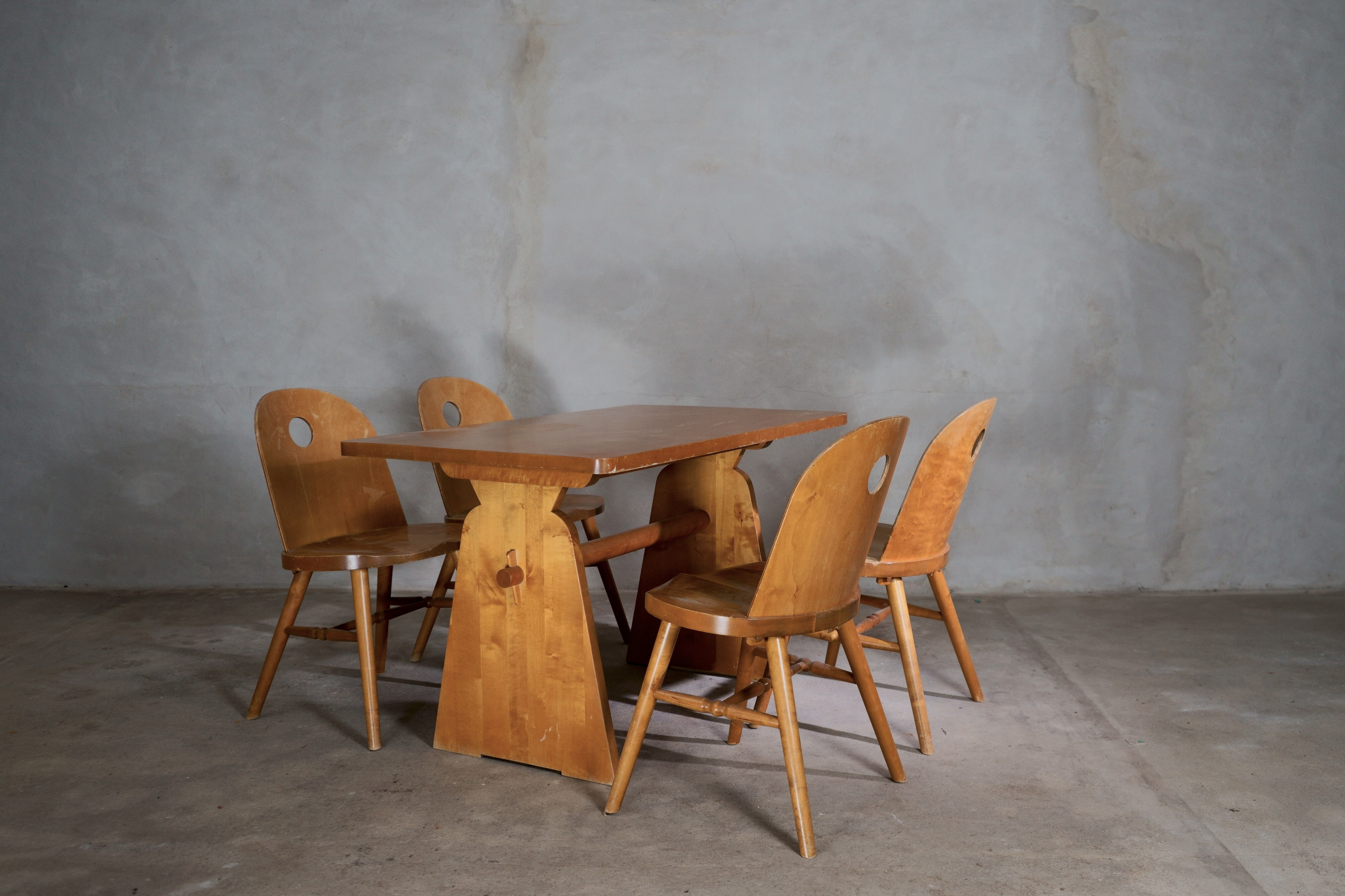 Birch dining table and chairs by Uno Åhrén for Gemla, Sportstugemöbler, Sweden, 1930´s
