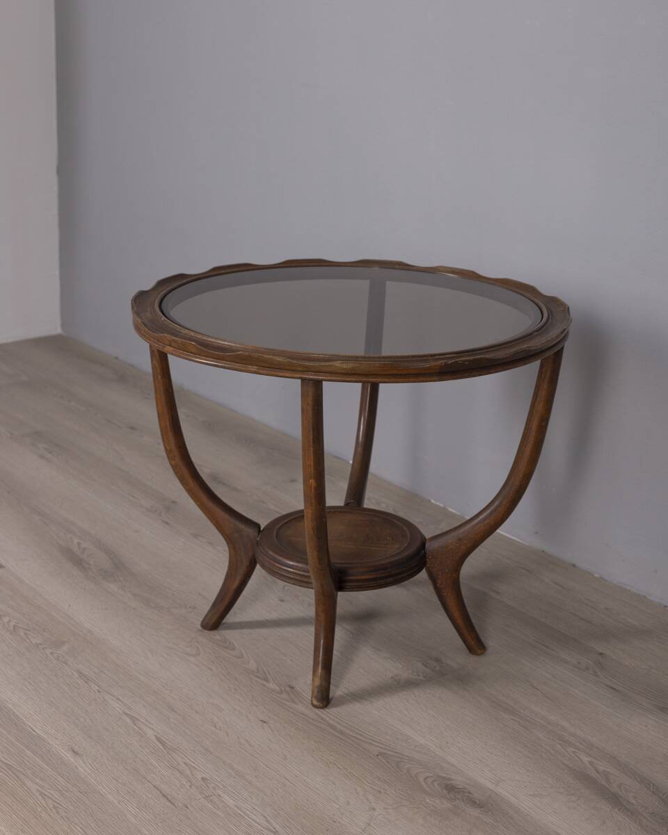 Vintage 1950s wood and glass coffee table, italian design