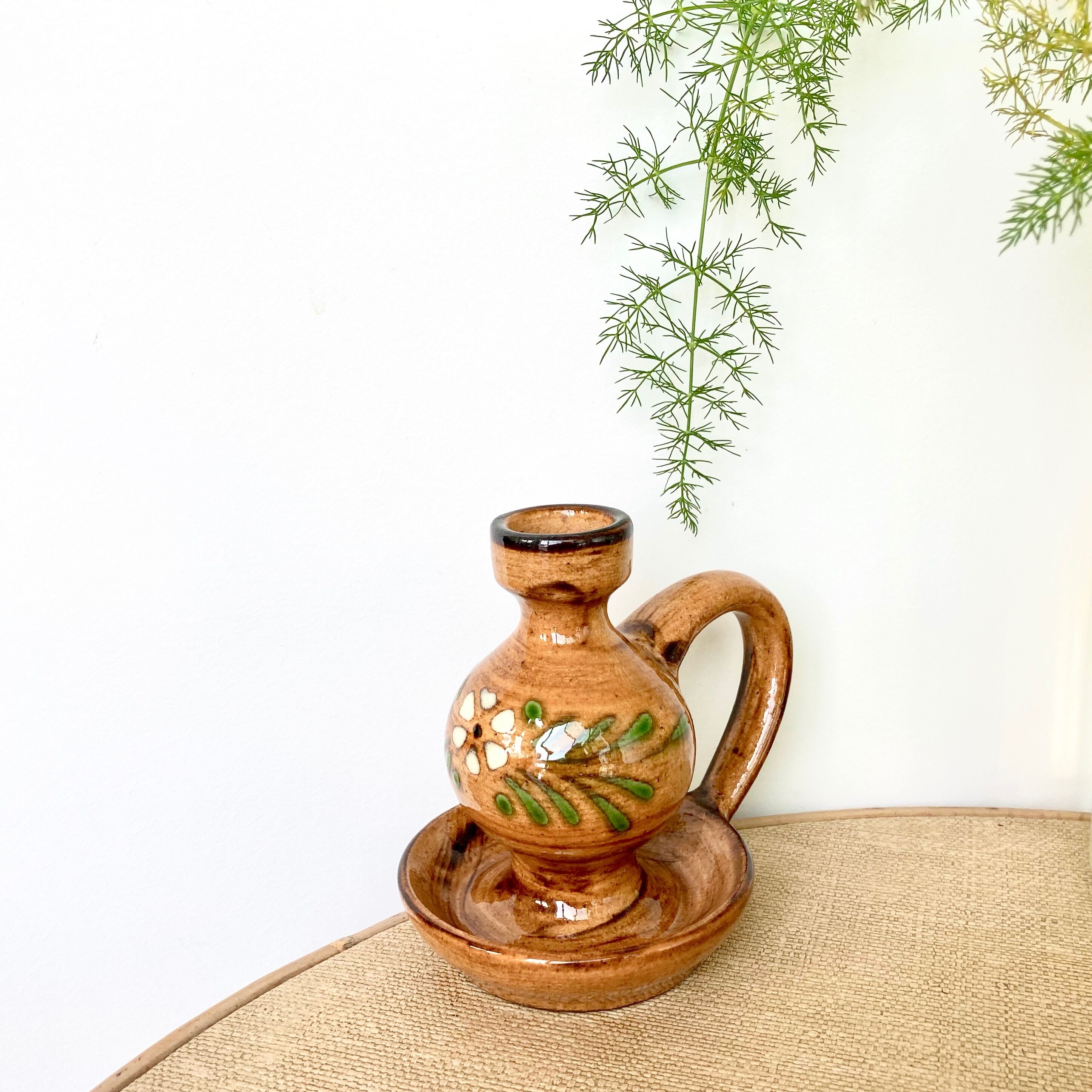 Glazed pottery candle holder