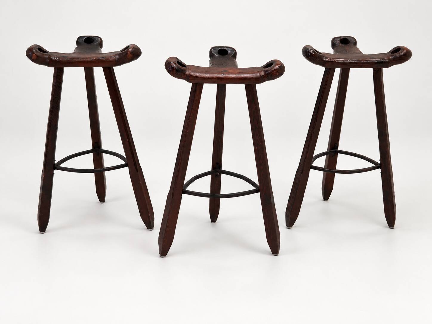 Set of 3 Vintage Brutalist Marbella Stools by Sergio Rodrigues