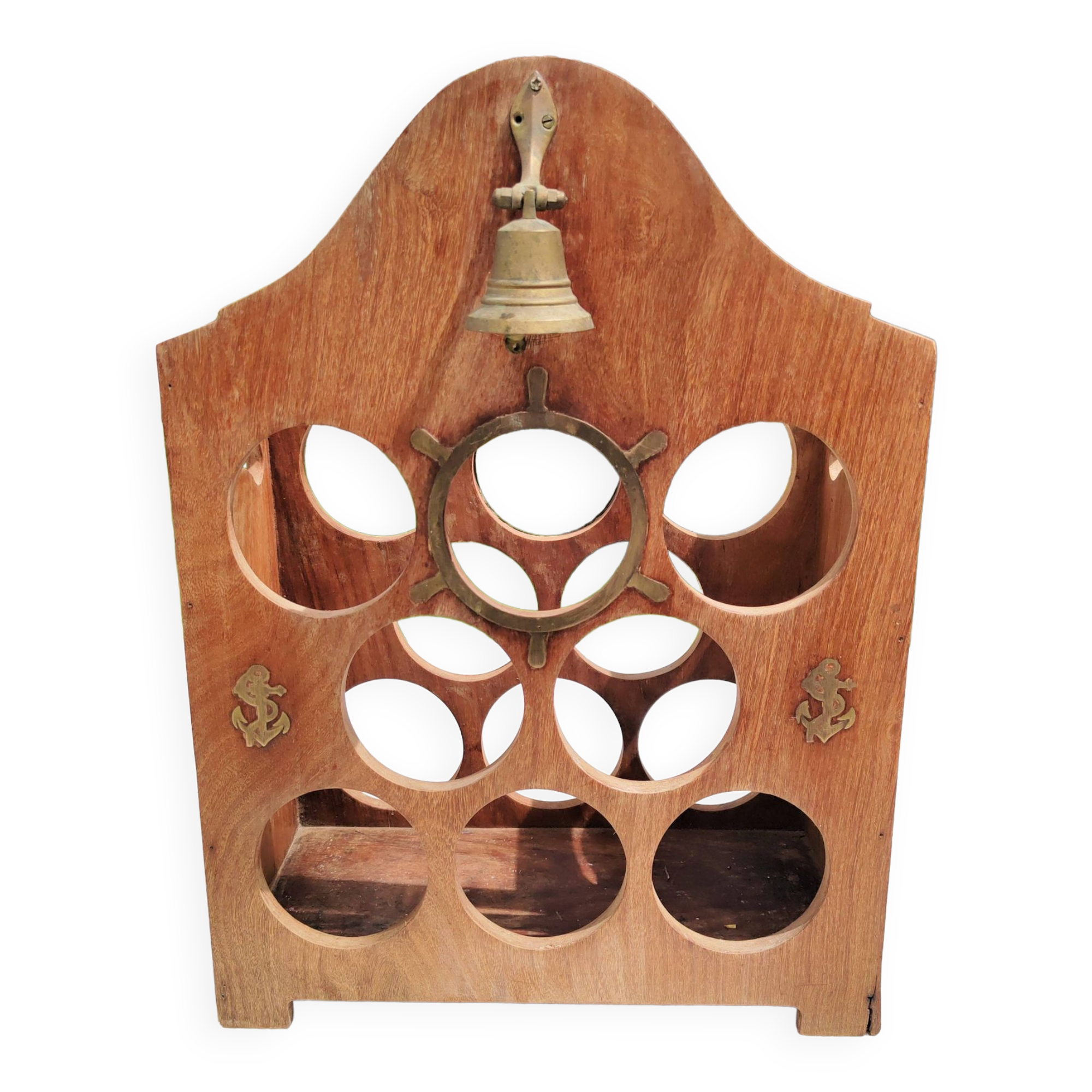 Wooden and brass bottle holder
