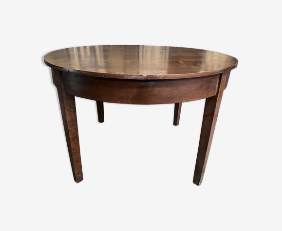 Round walnut farmhouse table with belt