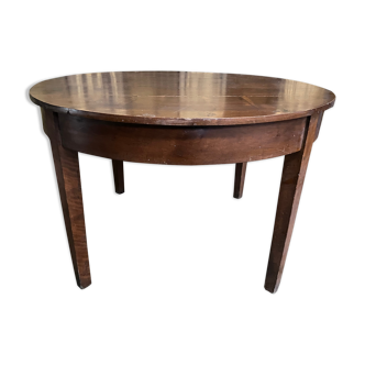 Round walnut farmhouse table with belt