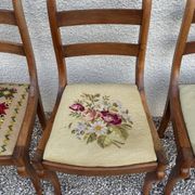 Set of three Louis XV chairs in solid walnut with petit point upholstery from the 19th century.