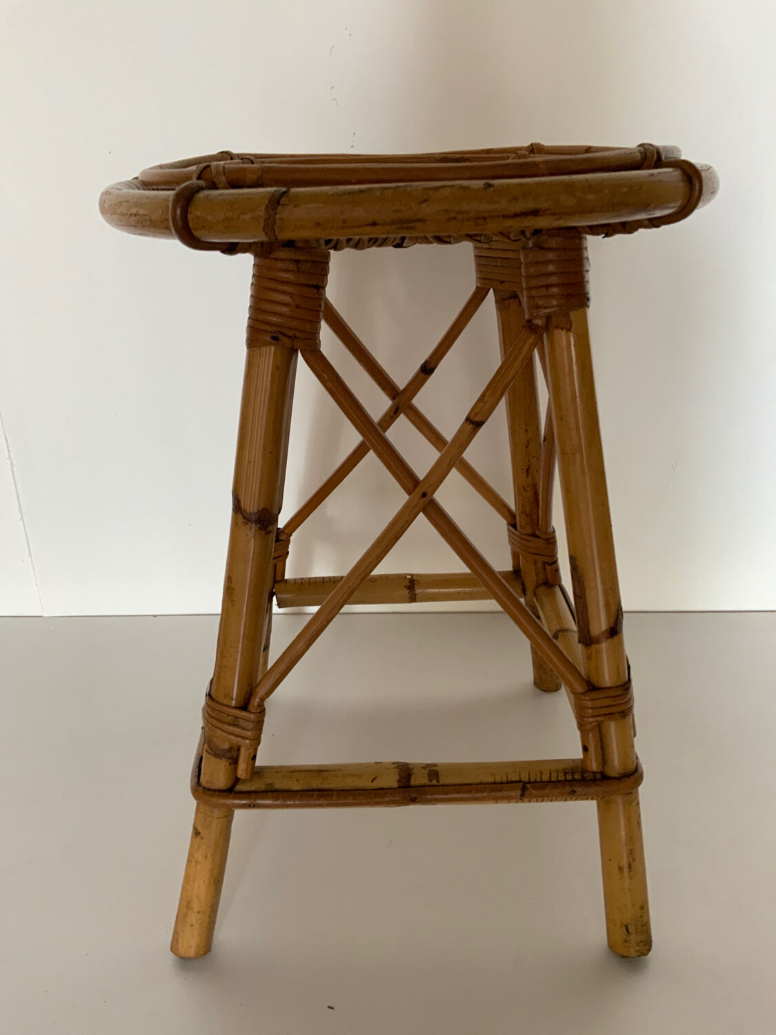 Selency rattan stool x Monoprix Croisé Laroche