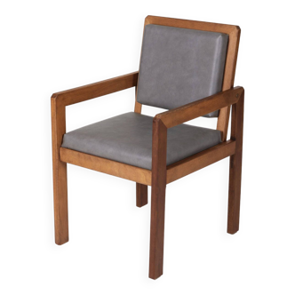 André Sornay wood and leather armchair