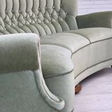 1970s, Danish 3-seater curved sofa, furniture velour, beech wood legs.