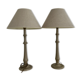 Two magnificent wooden bedside lamps