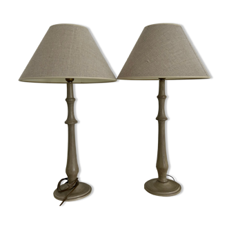Two magnificent wooden bedside lamps