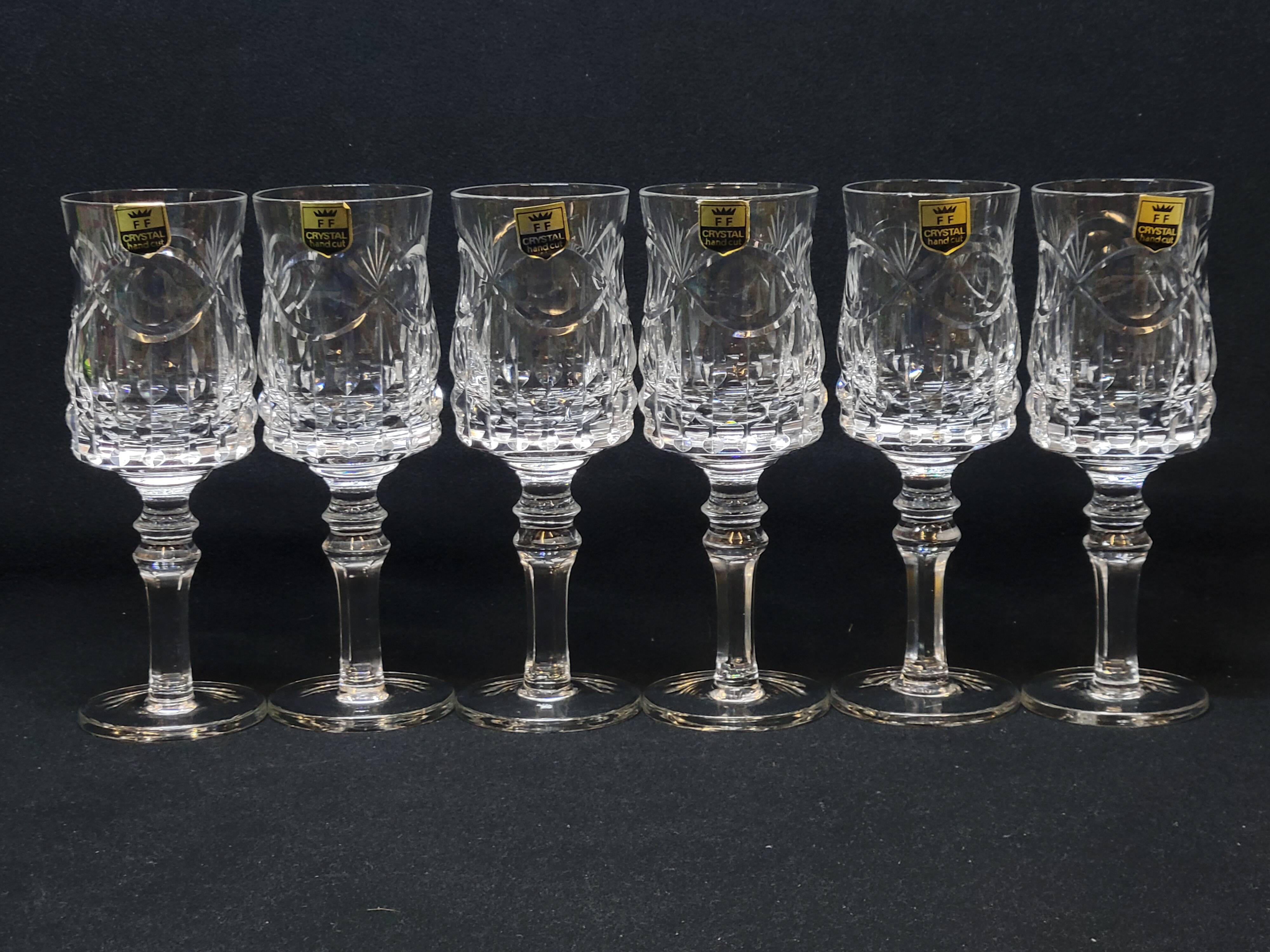 6 thick cut crystal wine glasses ff crystal hand