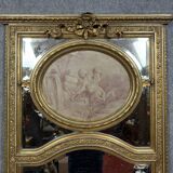 monumental Louis XVI style trumeau mirror in gilded wood