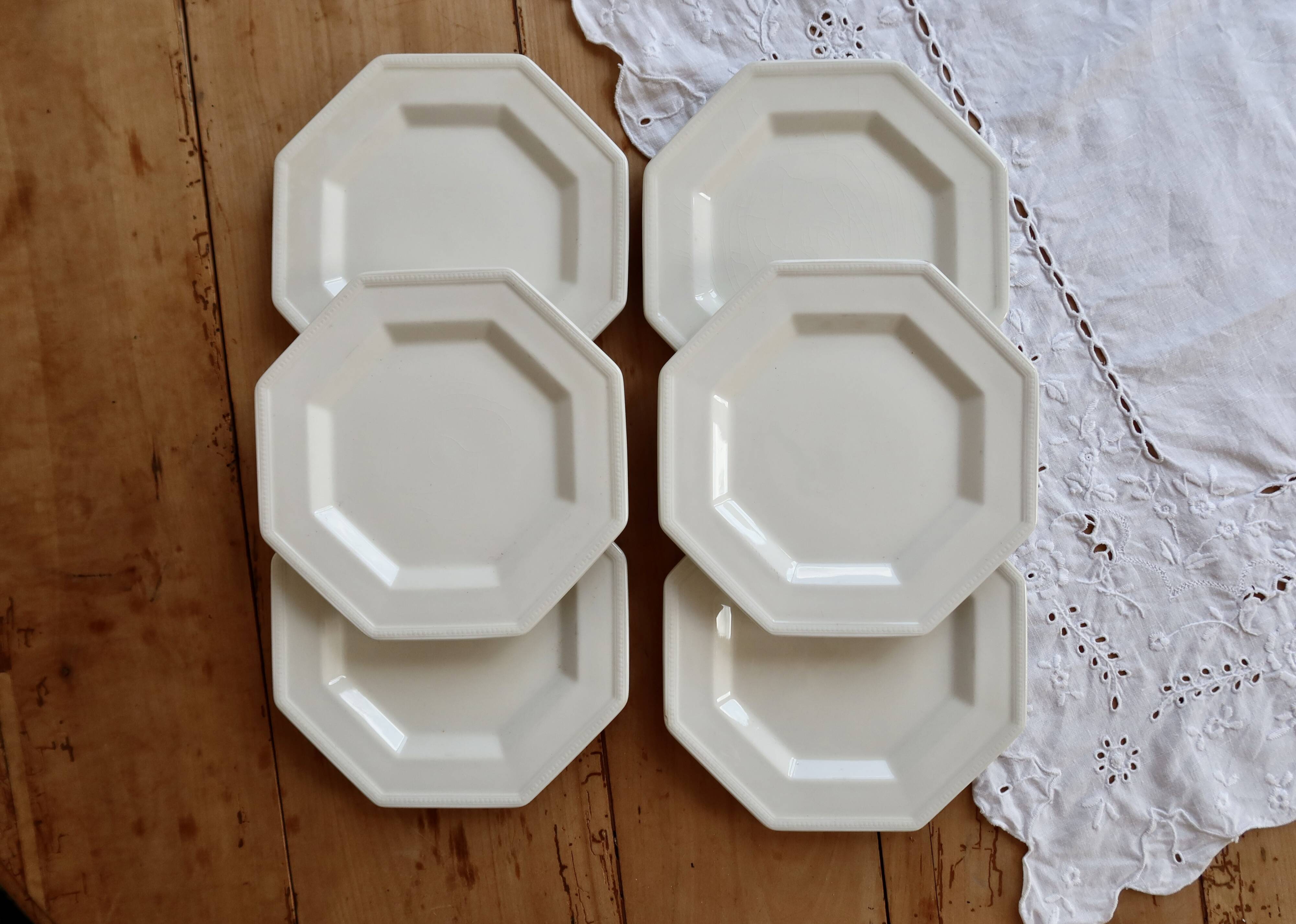 6 vintage octagonal pearl-edged porcelain dessert plates - Johnson Brothers