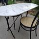 Marble oval veined bistro table + 2 aluminium chairs