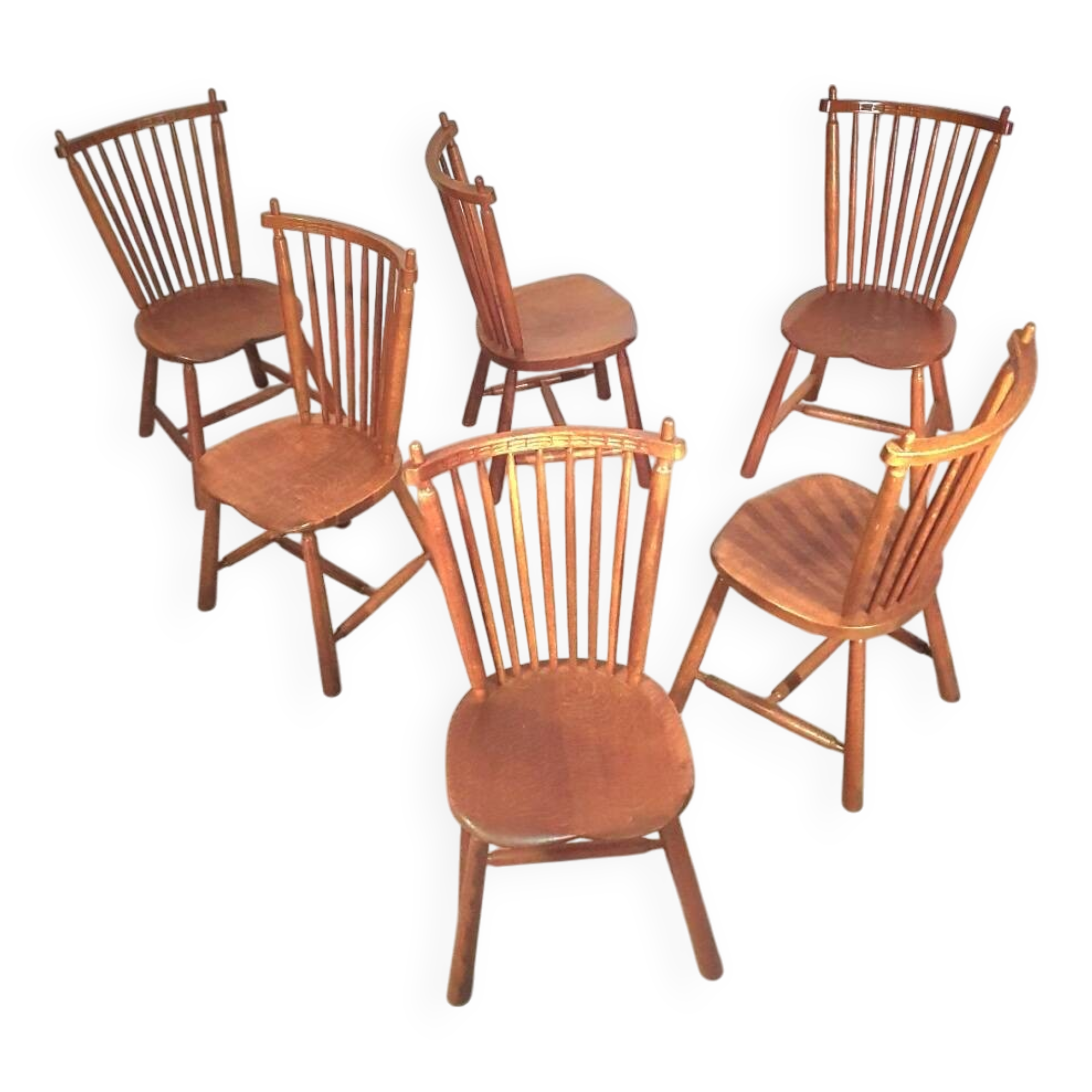 Lot de 6 chaises de salle à manger à dossier fuselé De Ster Geldermalsen en chêne massif, 1960