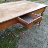 Cherry farm table, turned legs, 2 extensions