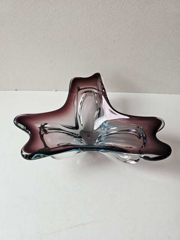 Vide poche en verre de Murano Sommerso mauve bleu transparent 24cm