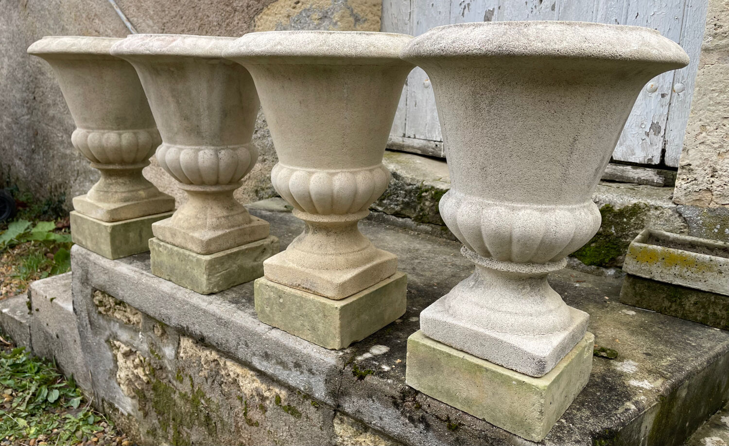 4 Médicis vases in concrete and 4 bases