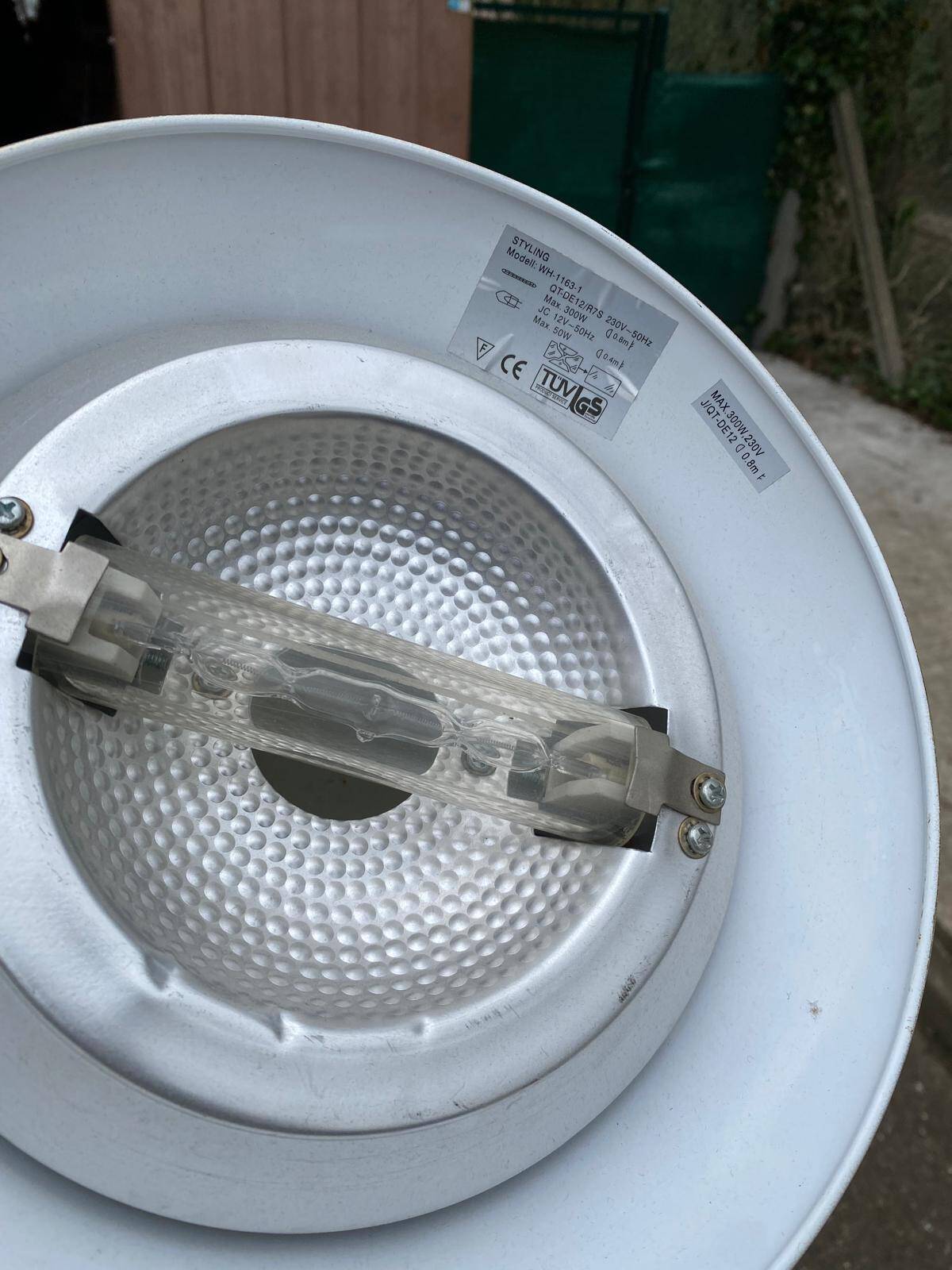 Vintage Italian design gold halogen floor lamp with double spotlight dome.