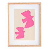 Painting on paper, neon pink birds, painting and illustration signed eawy
