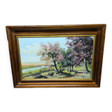 Landscape painting of flowering trees, Huguette Eichwald