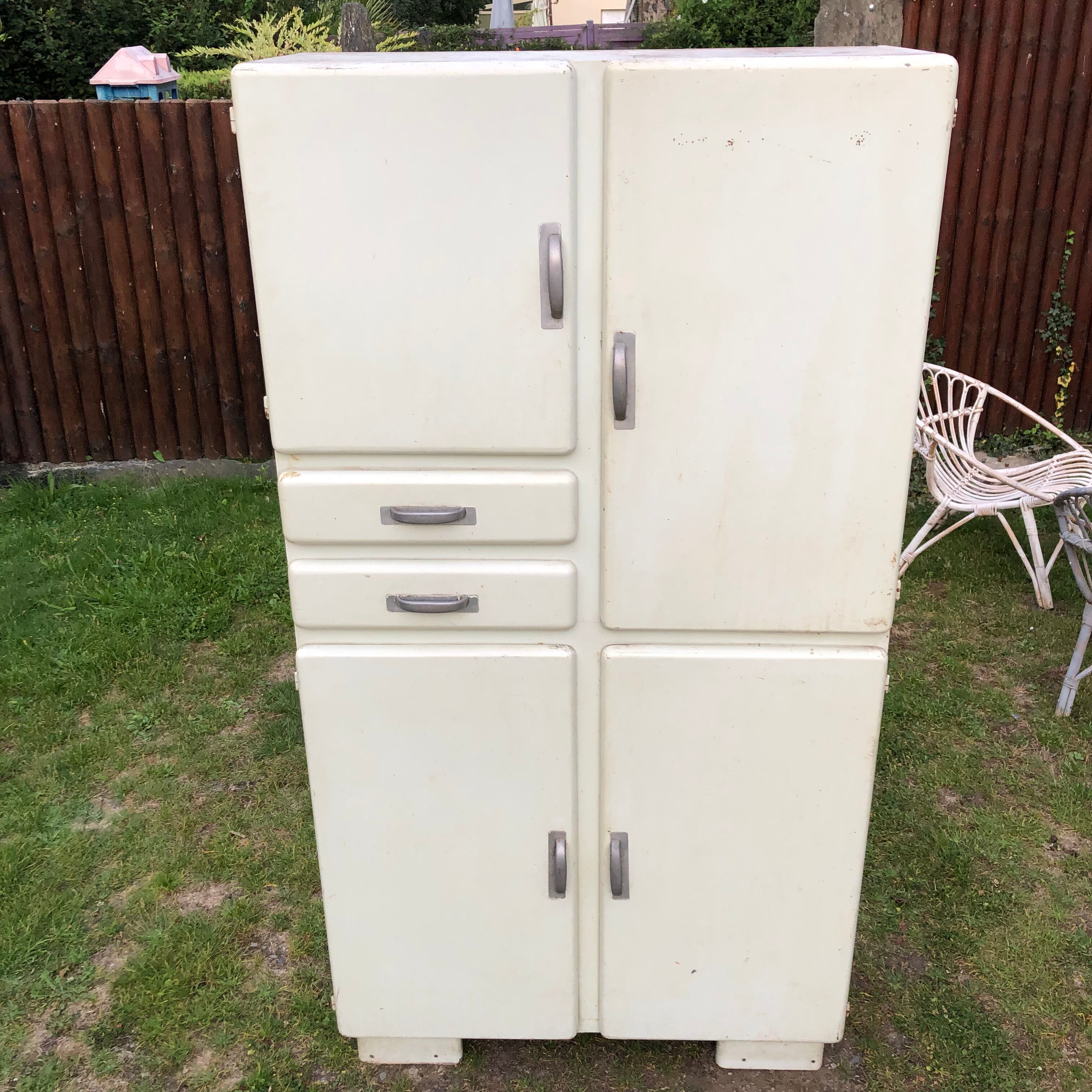 Vintage Mado sideboard with 4 doors and 2 drawers in beige lacquered plywood