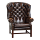 Dark Brown Cowhide  Leather Chesterfield Wingback Chair