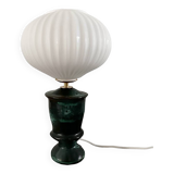 Geometric table lamp with pleated opaline shade