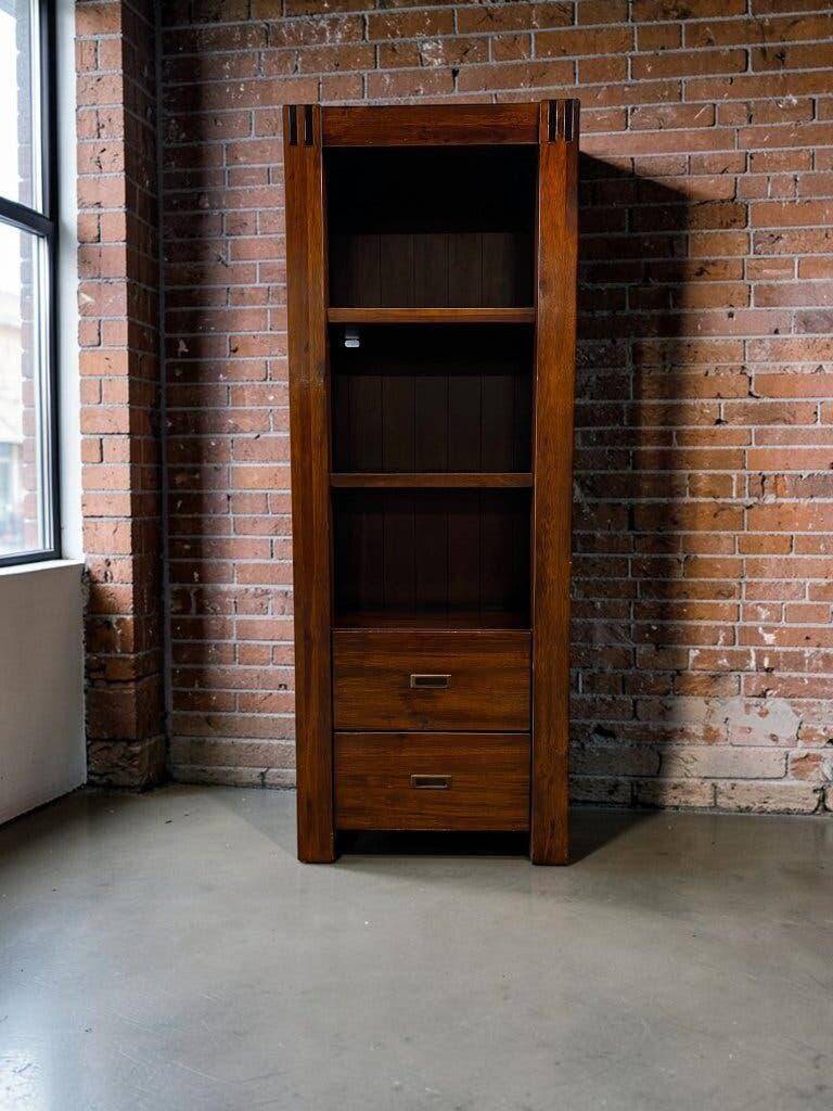 Narrow vintage wooden library / shelf / rack
